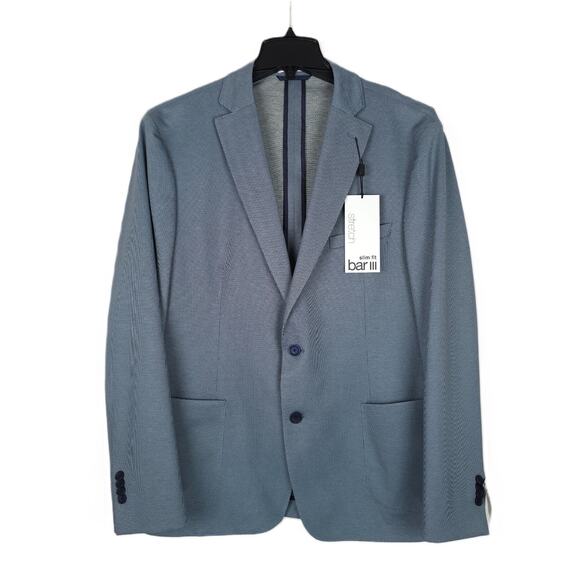 Bar III Men's Slim-Fit Stretch Knit Sport Coat Dark Blue Micro Zig Zag 44R NWT - Picture 1 of 7